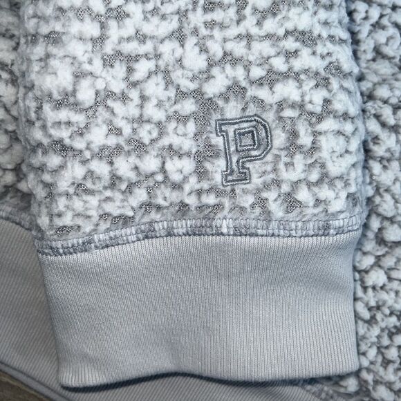 Victorias Secret PINK Sherpa Sweater Small Oversized Light Gray Cozy Loungewear - Picture 7 of 12